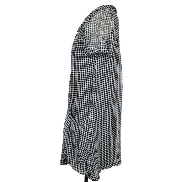 Zara Dress S Black White Windowpane Plaid Button-Front Oversized Pockets - Picture 4 of 5